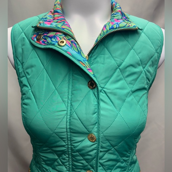 Lilly Pulitzer Getaway Quilted Vest in Jade green color gold-toned buttons XXS - Picture 13 of 14